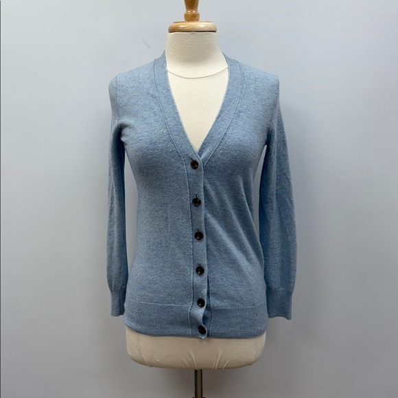 J. Crew Wool Cashmere V-Neck Button Down Cardigan Knit Sweater Blue XXS - Picture 1 of 8